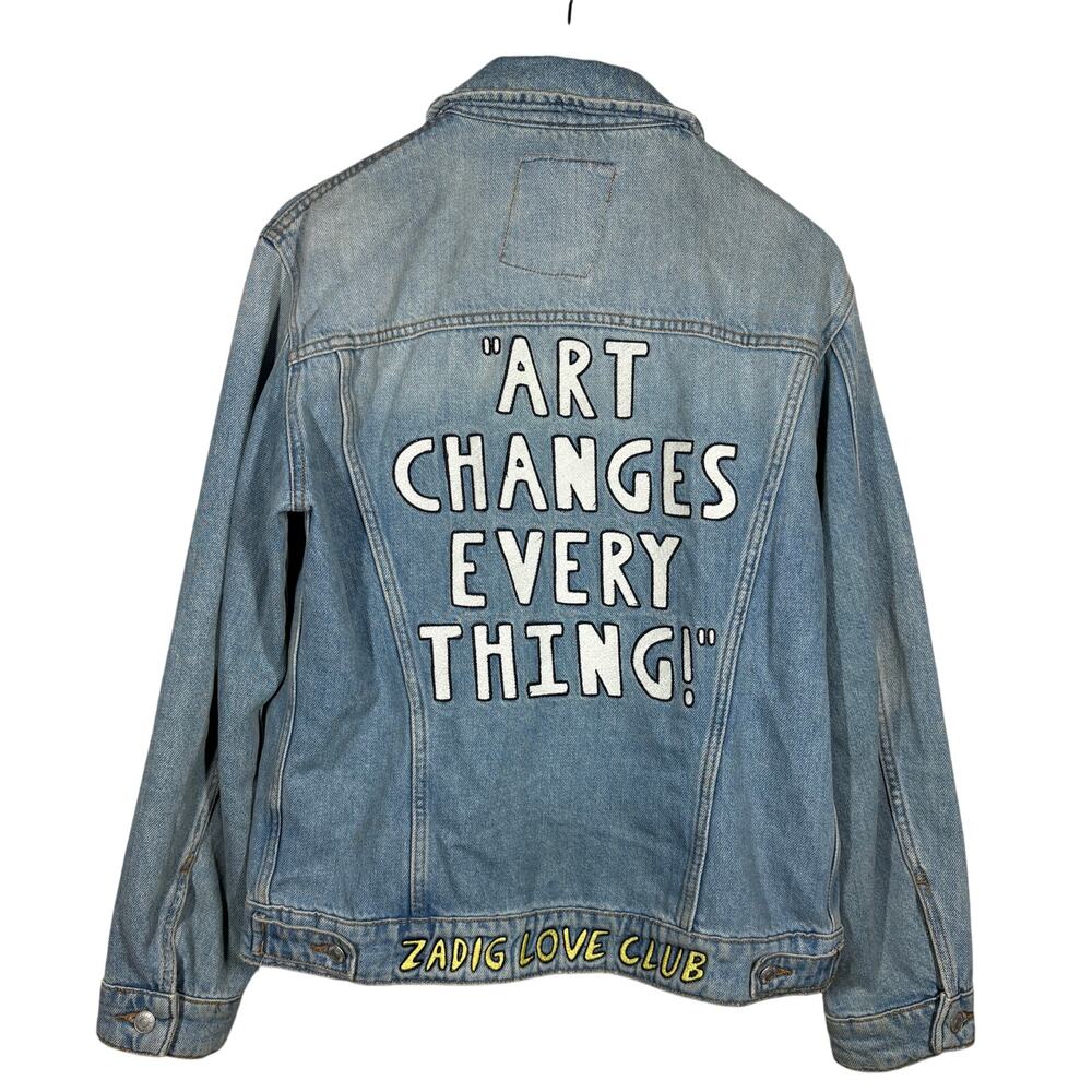 Zadig and Voltaire Denim Jacket Art Changes Everything Embroider - L